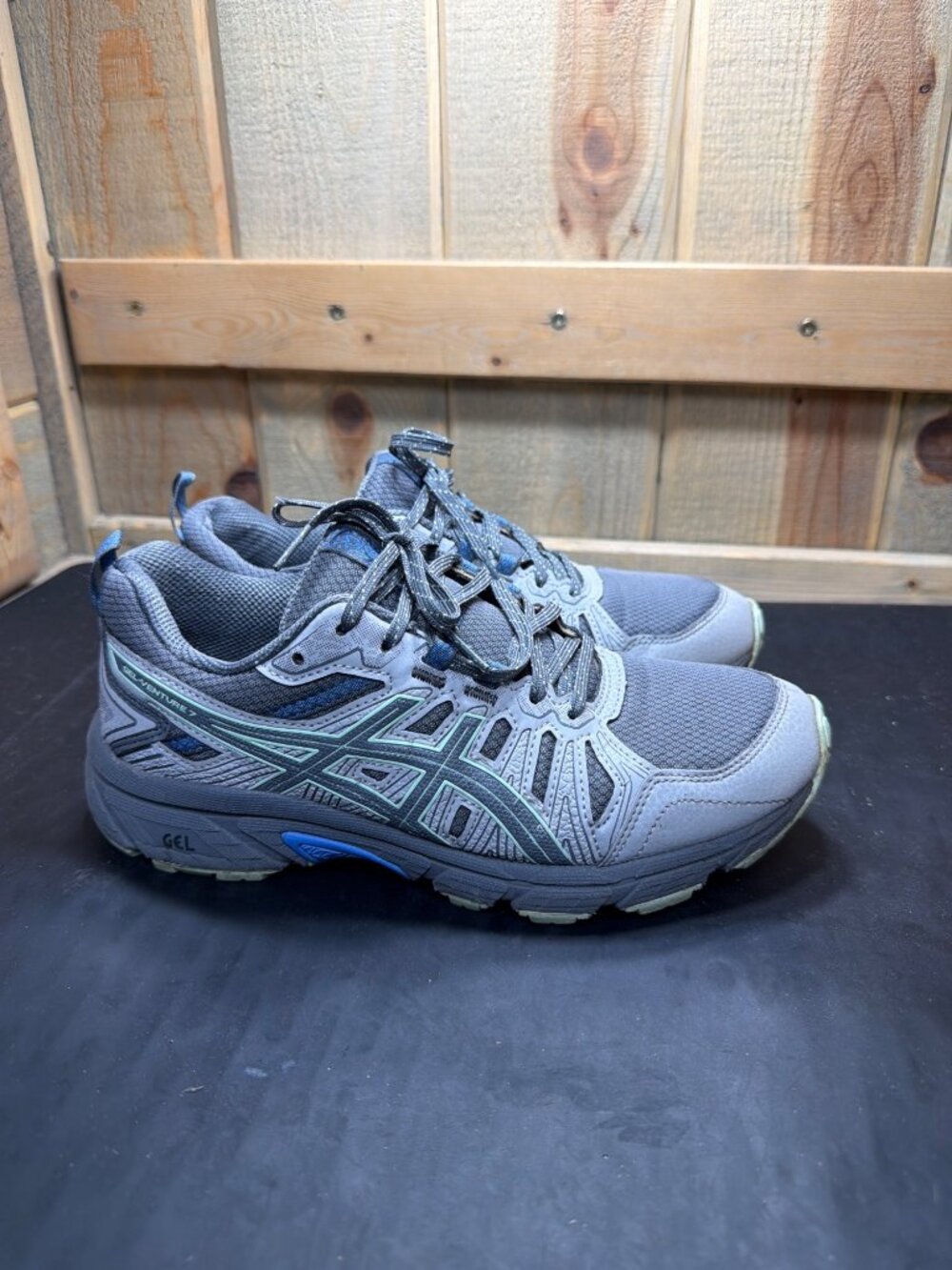 ASICS GEL-Venture 7 Womens Grey Blue Trail Running Shoes Size 8 US 39.5 EU Y2K